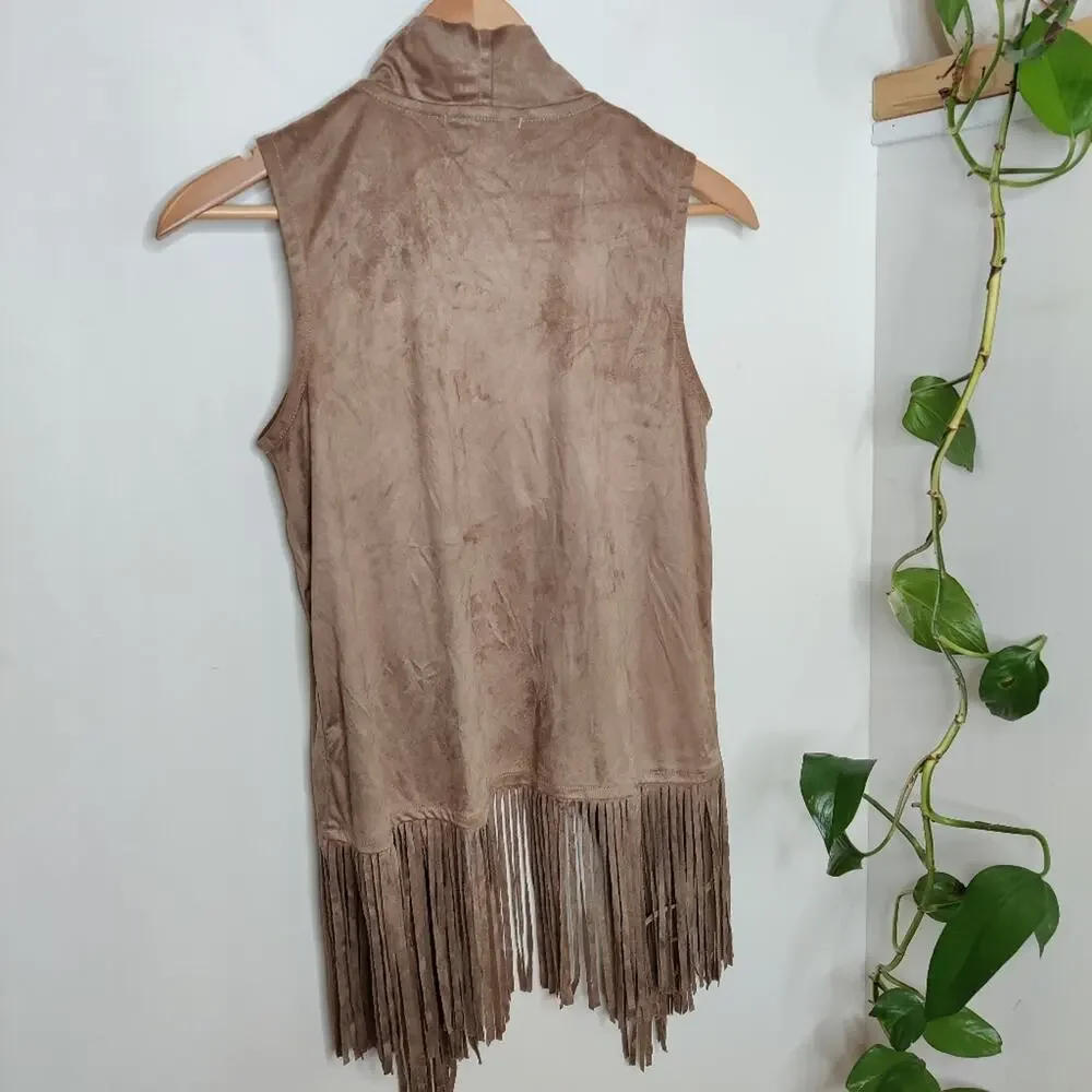 Design History South Western Boho Fringe Vest In Sepia Size Medium